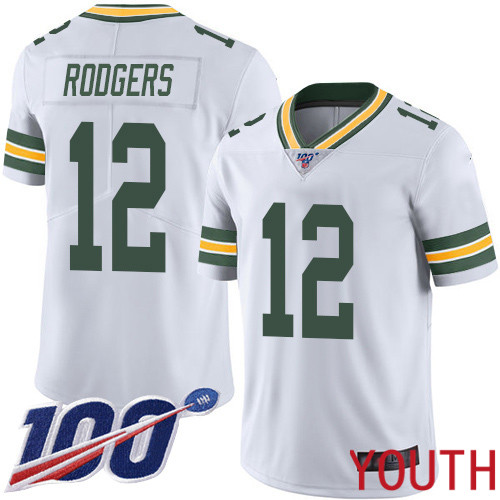 Green Bay Packers Limited White Youth #12 Rodgers Aaron Road Jersey Nike NFL 100th Season Vapor Untouchable